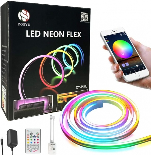DOSYU 5m LED Strip Light Neon Flexible Bluetooth, IP65, RGB Strip Light con Control Remoto, Decoración Para el Hogar y al Aire Libre, Decoración DIY