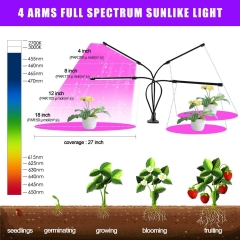 Luz de Cultivo Interior DOSYU, Función de Sincronización 3/9/12H, Luz LED Roja y Azul de Espectro Completo de Cuatro Cabezales 80, Cuello de Cisne Ajustable, Adecuado Para El Crecimiento de Plantas